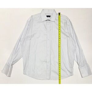 Canali Mens White Striped Dress Shirt 17.5 44 Made Italy French Cuff Small rip